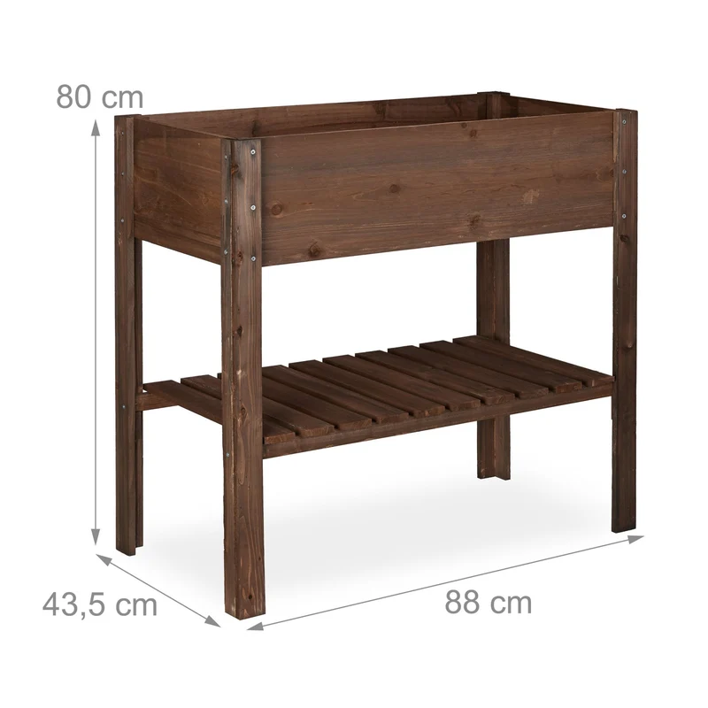 Carré potager haut moderne jardin terrasse balcon 90 x 90 x 90 cm en bois marron foncé 13_0005006