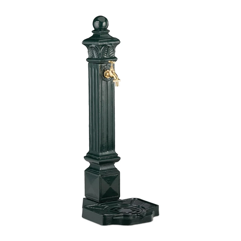 Fontaine sur pied décorative jardin antique 120 x 40 x 40 cm avec bassin et robinet en résine verte 13_0005015