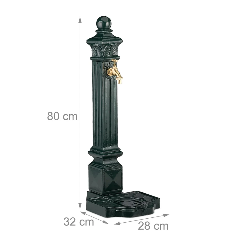 Fontaine sur pied décorative jardin antique 120 x 40 x 40 cm avec bassin et robinet en résine verte 13_0005015
