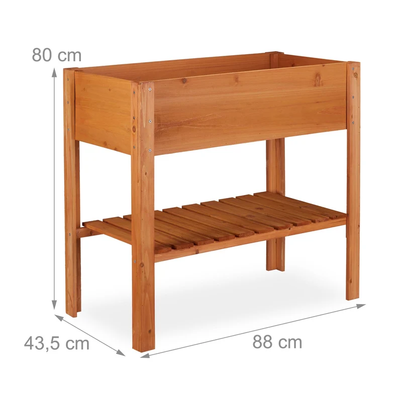 Carré potager en bois 100 x 100 x 80 cm usage balcon jardin ergonomique finition mate en bois brun clair 13_0005005