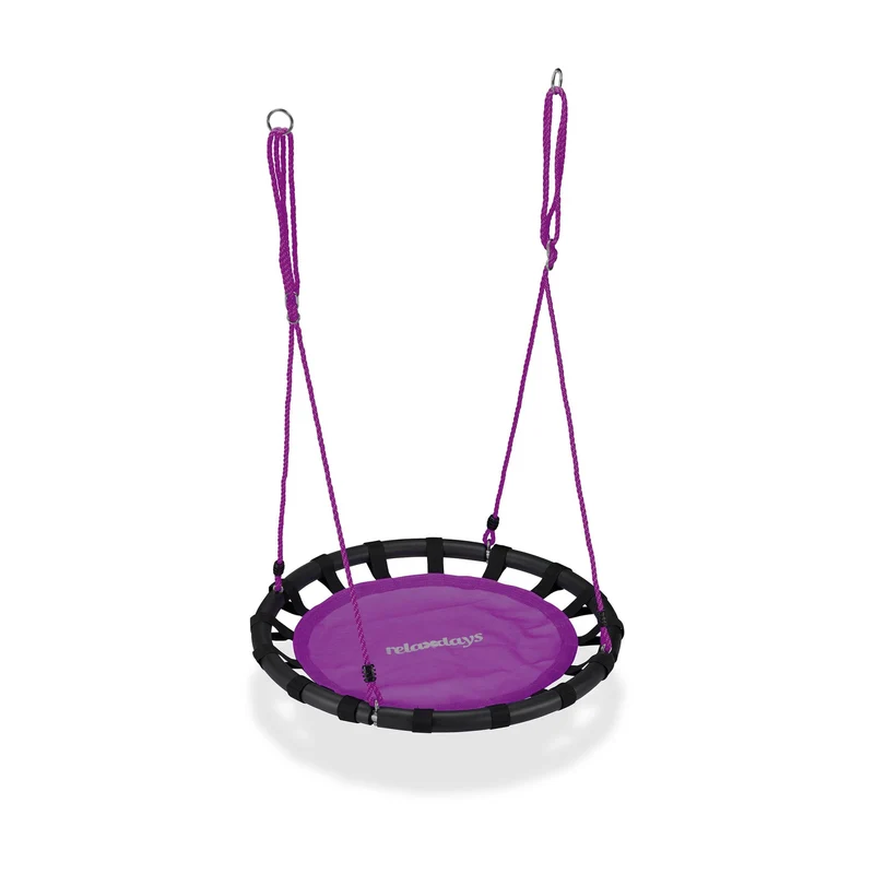 Balançoire nid d'oiseau ronde extérieure jardin 80 cm assise confortable réglable en métal noir 13_0007001