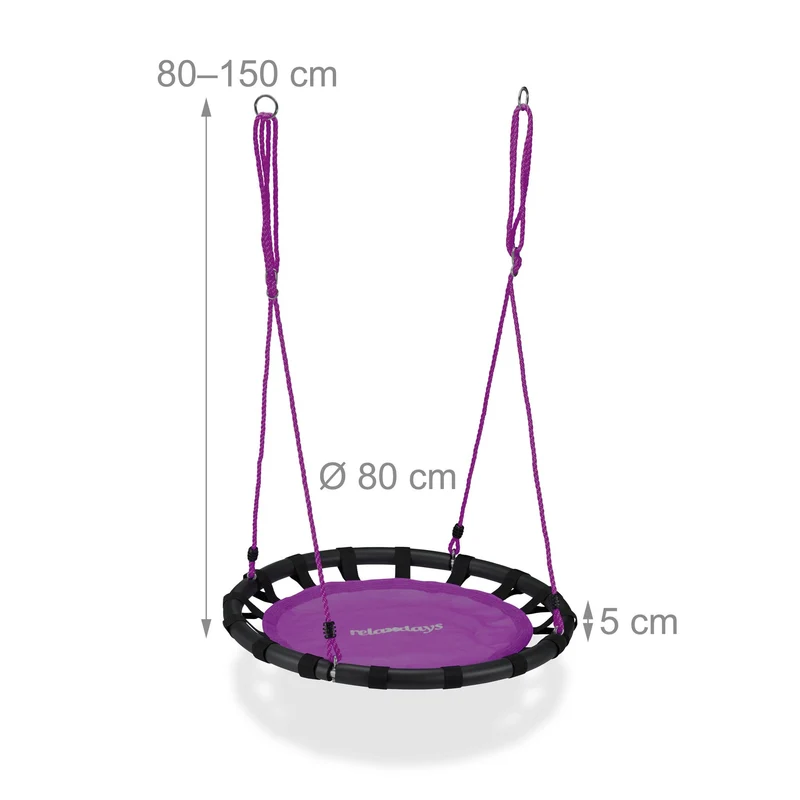 Balançoire nid d'oiseau ronde extérieure jardin 80 cm assise confortable réglable en métal noir 13_0007001