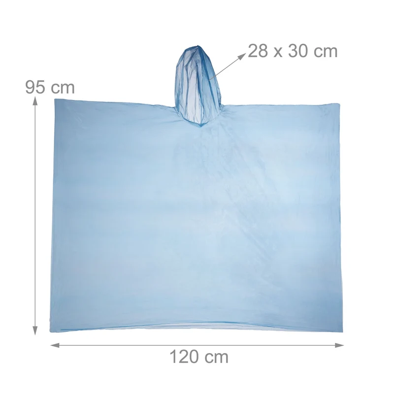 Lot de 10 ponchos de pluie jetables protection unisexe camping randonnée 95 x 120 cm en PE transparent 13_0007616
