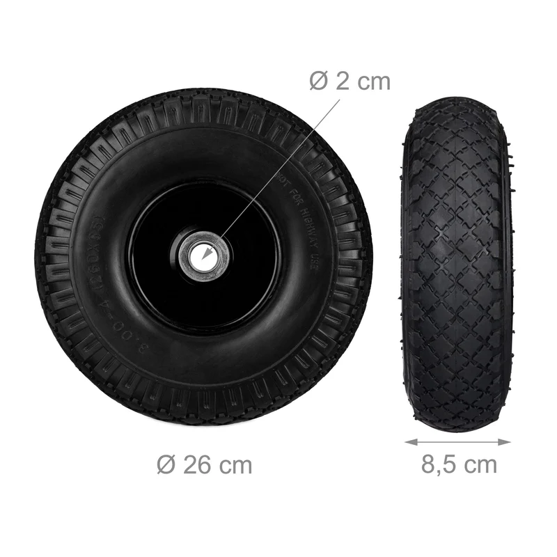 Lot de 2 roues de brouette increvables pour chariot jardin 26 x 8,5 cm confort optimal en caoutchouc noir 13_0007223