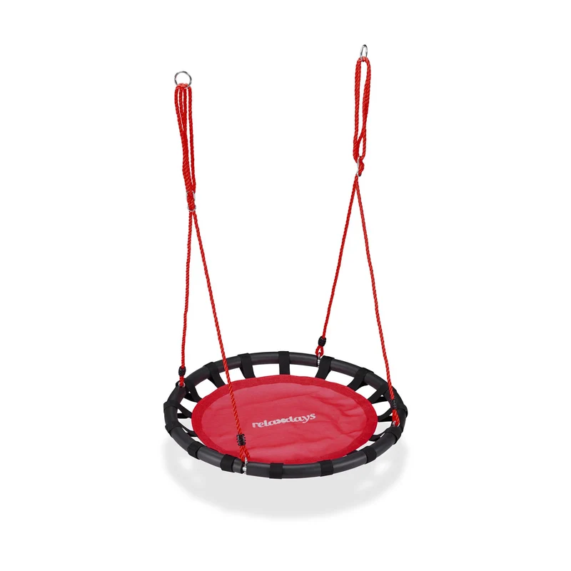 Balançoire nid d'oiseau ronde réglable jardin intérieure 80 x 80 cm assise confortable en métal noir 13_0006999