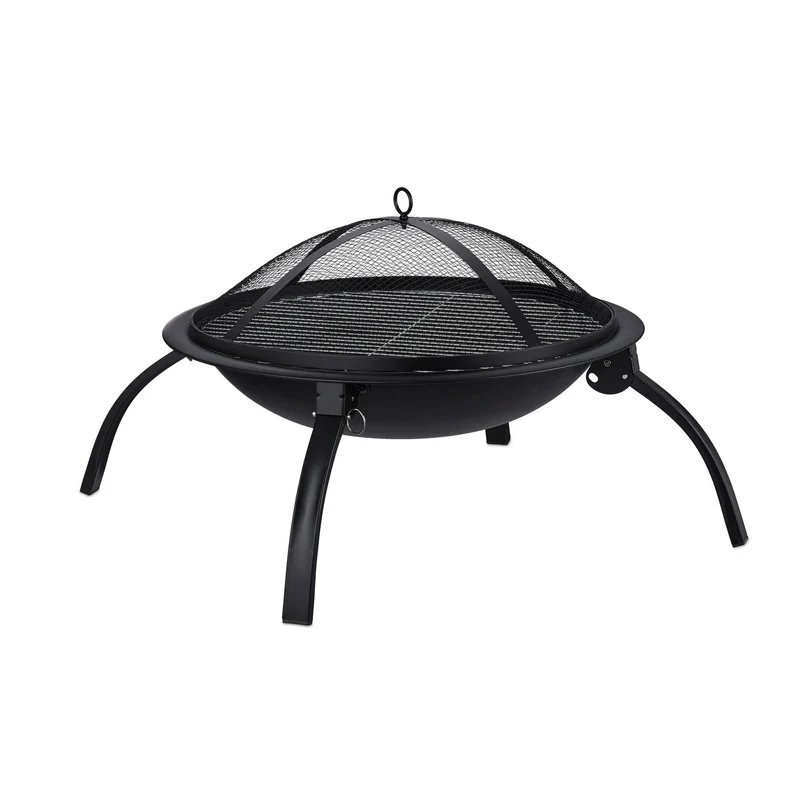 Braséro XL extérieur barbecue avec couvercle protection 42,5 x 60 x 60 cm en acier noir 13_0005634