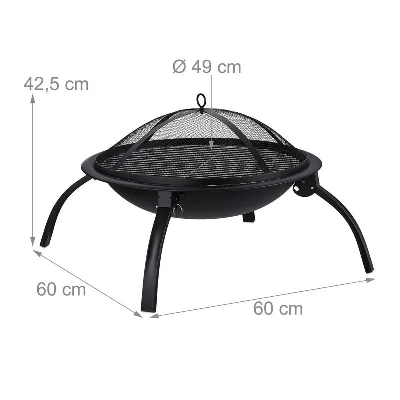 Braséro XL extérieur barbecue avec couvercle protection 42,5 x 60 x 60 cm en acier noir 13_0005634