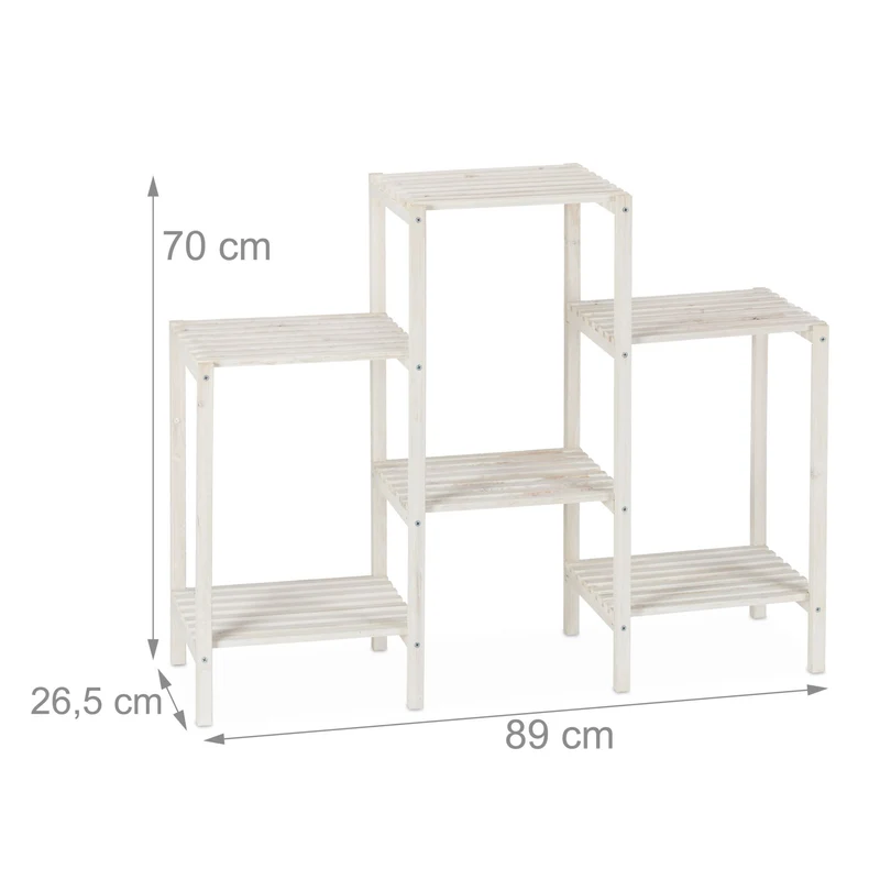 Etagère à fleurs en bois de sapin 70 x 89 x 26,5 cm design moderne 6 niveaux en bois blanc 13_0006437