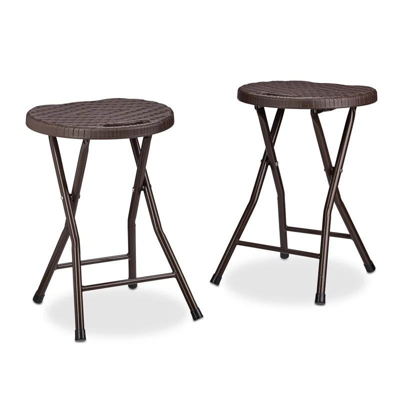 Lot de 2 tabourets pliants jardin extérieur 45 x 32,5 x 29 cm confortables en plastique noir 13_0005920