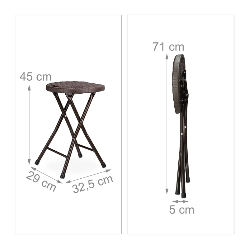 Lot de 2 tabourets pliants jardin extérieur 45 x 32,5 x 29 cm confortables en plastique noir 13_0005920
