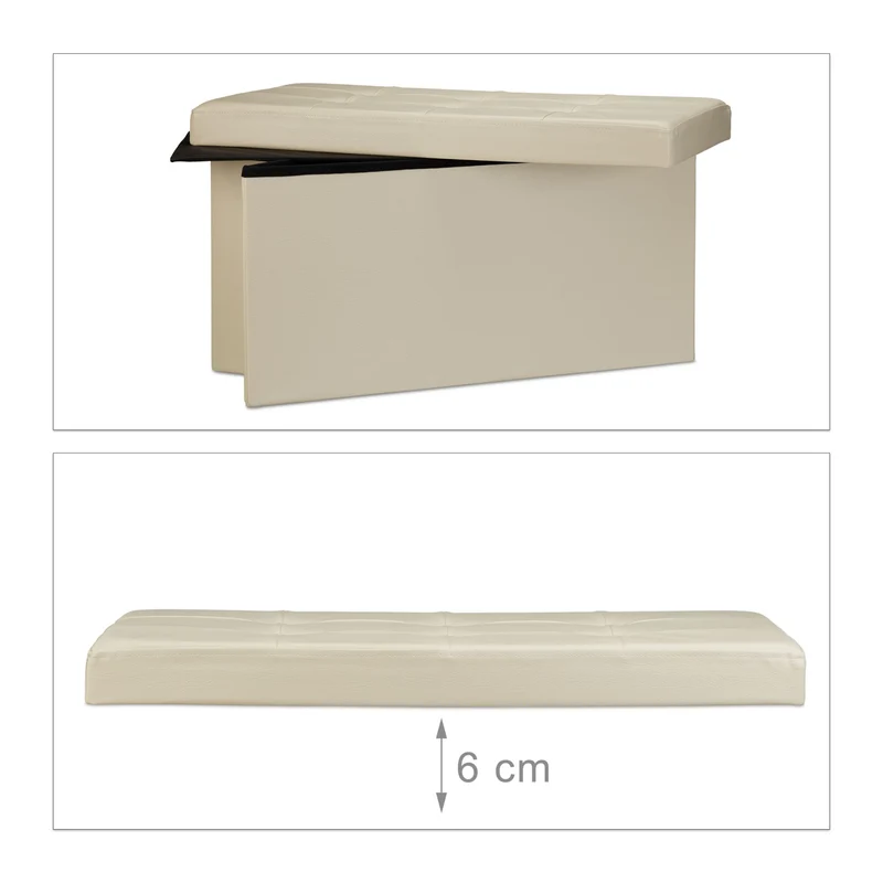 Tabouret de rangement pliant 38 x 76 x 38 cm capacité 85 litres design minimaliste en similicuir noir 13_0005719