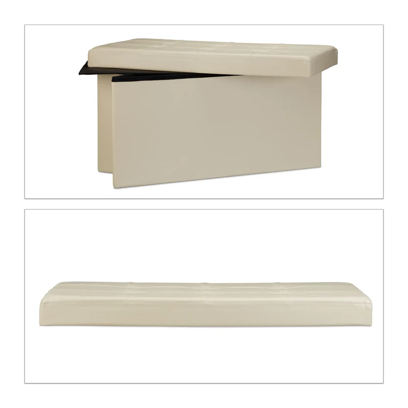 Tabouret de rangement pliant 38 x 76 x 38 cm capacité 85 litres design minimaliste en similicuir noir 13_0005719