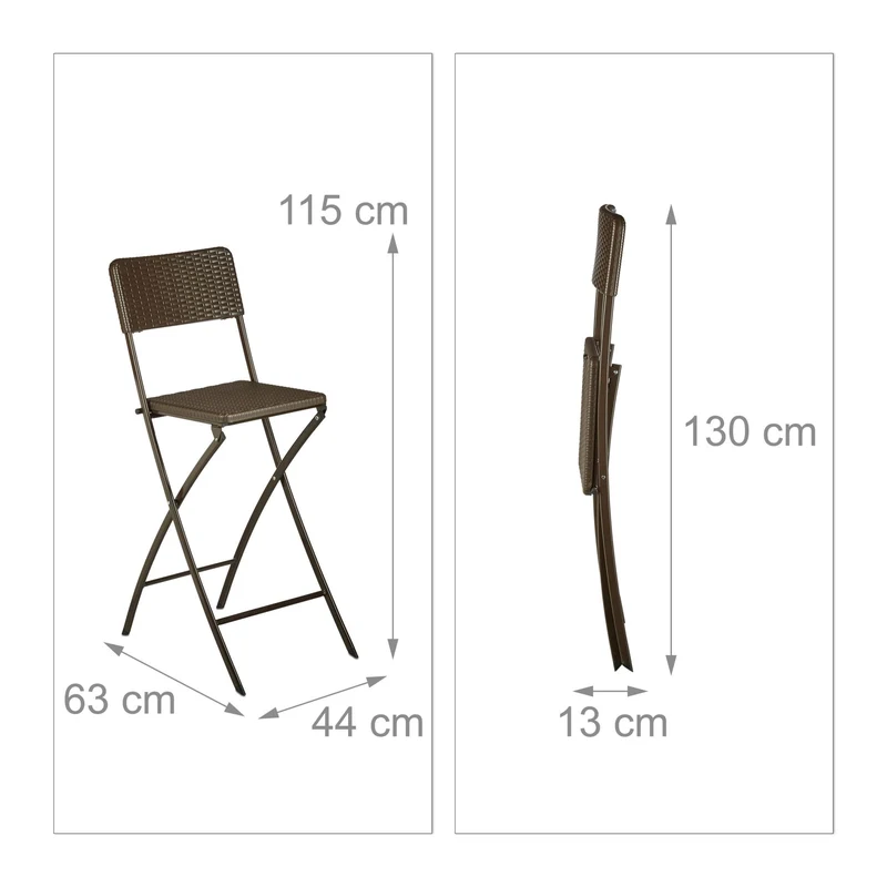 Lot de 2 chaises de bar pliantes jardin 115 x 44 x 63 cm confortables et résistantes aux intempéries en plastique noir 13_0005917