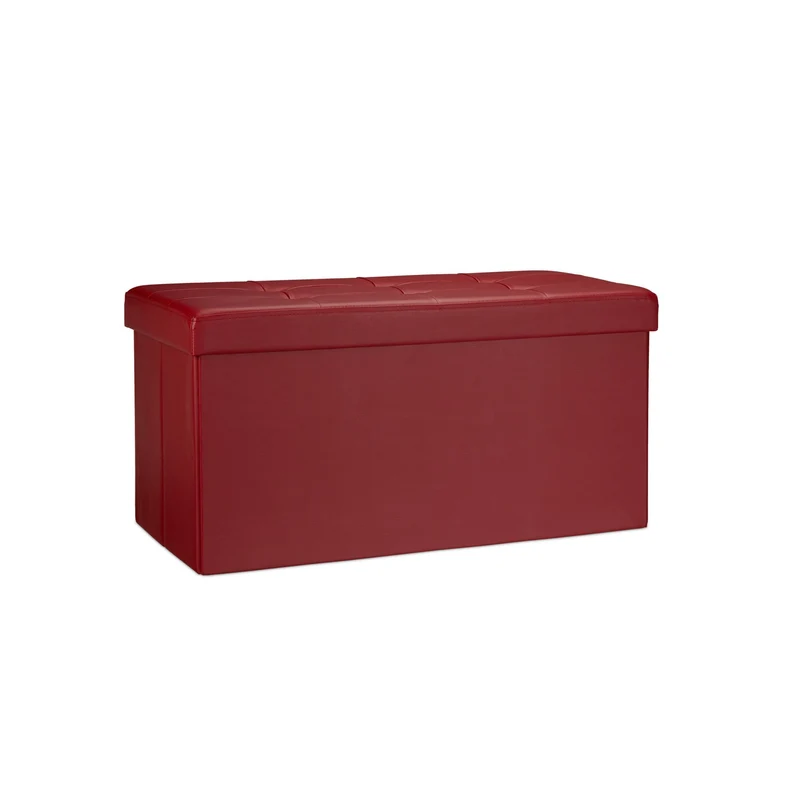 Tabouret pliant de rangement 38 x 76 x 38 cm capacité 85 litres design moderne en similicuir bordeaux 13_0005720