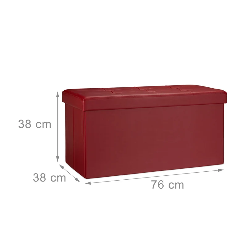 Tabouret pliant de rangement 38 x 76 x 38 cm capacité 85 litres design moderne en similicuir bordeaux 13_0005720