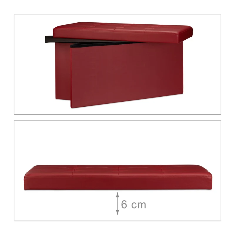 Tabouret pliant de rangement 38 x 76 x 38 cm capacité 85 litres design moderne en similicuir bordeaux 13_0005720
