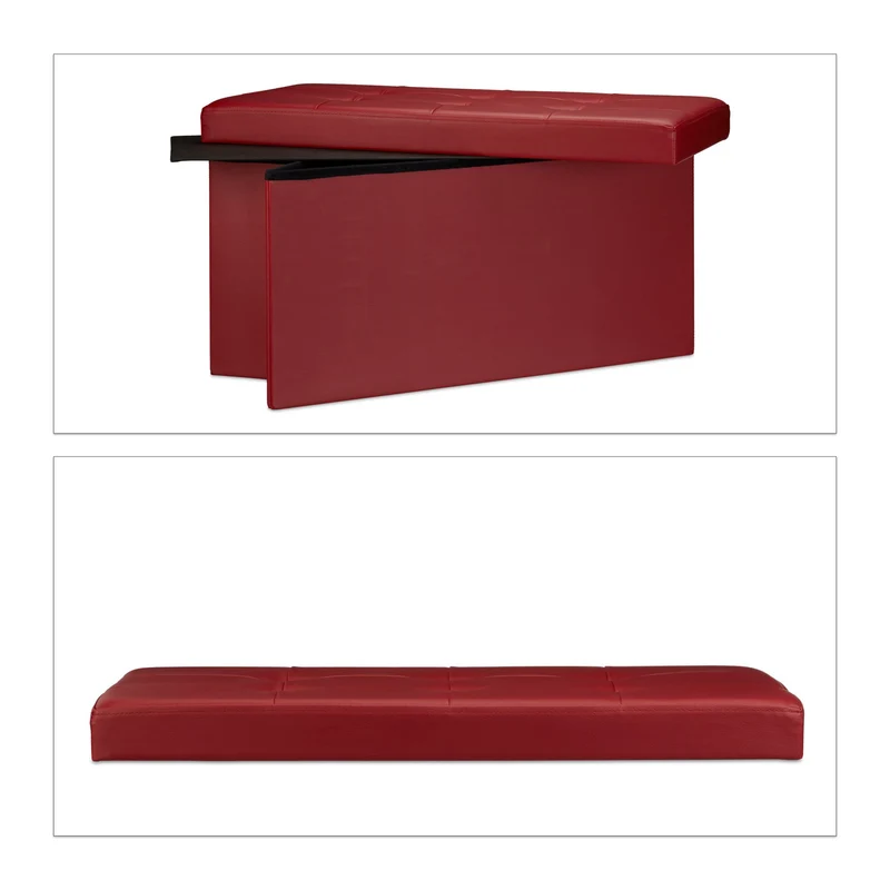 Tabouret pliant de rangement 38 x 76 x 38 cm capacité 85 litres design moderne en similicuir bordeaux 13_0005720