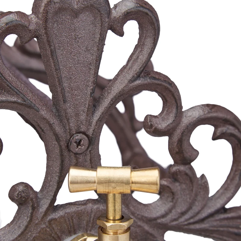 Porte-tuyau mural antique avec robinet décoratif pour jardin 30 x 20 x 10 cm en métal doré 13_0005019