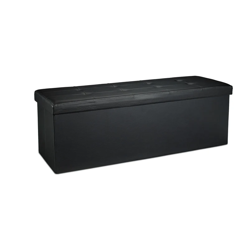 Tabouret de rangement pliant multifonctionnel 38 x 114 x 38 cm en similicuir noir 13_0005126