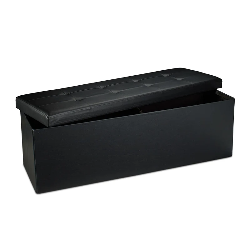 Tabouret de rangement pliant multifonctionnel 38 x 114 x 38 cm en similicuir noir 13_0005126