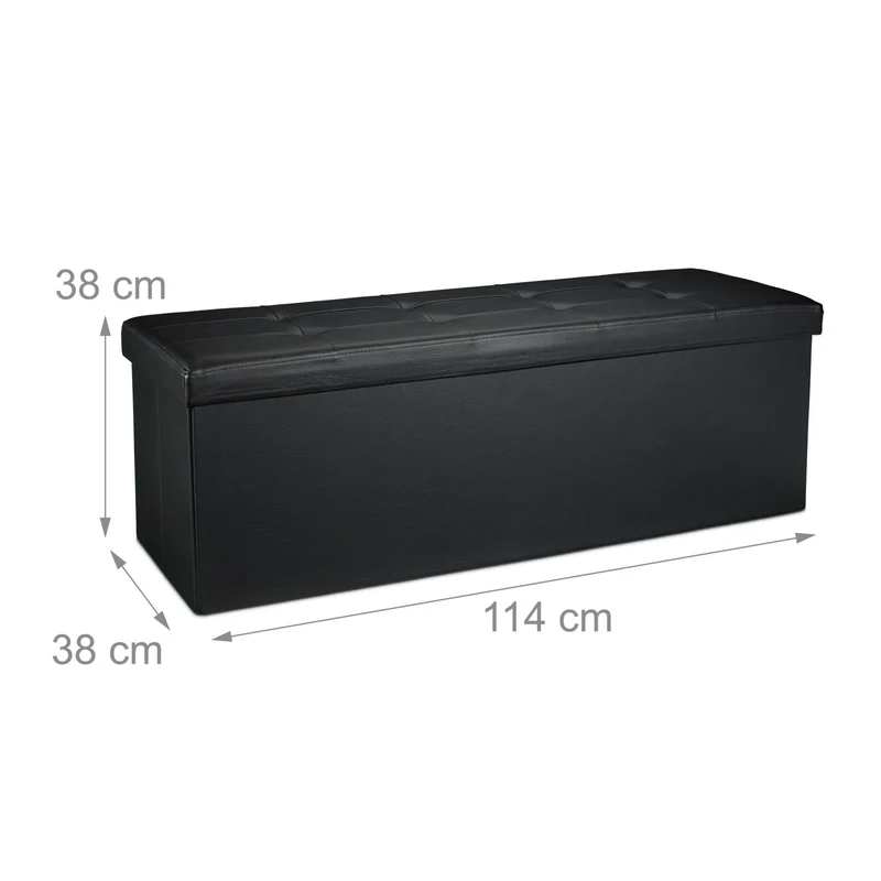 Tabouret de rangement pliant multifonctionnel 38 x 114 x 38 cm en similicuir noir 13_0005126