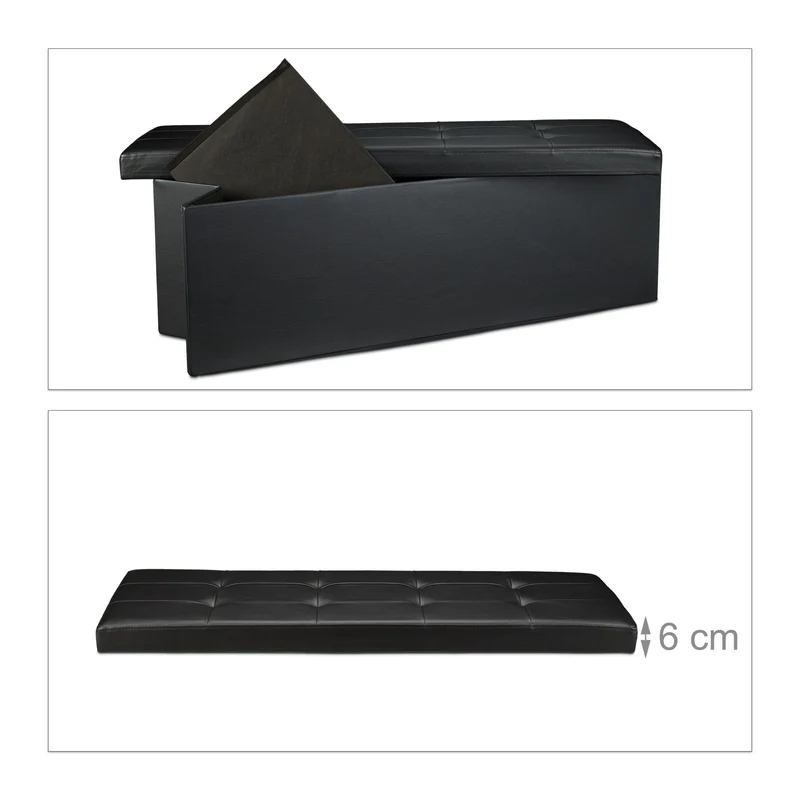 Tabouret de rangement pliant multifonctionnel 38 x 114 x 38 cm en similicuir noir 13_0005126