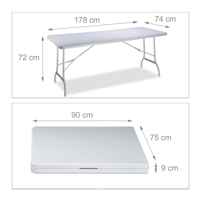 Table de jardin pliable transportable pour 8 personnes 178 x 74 x 72 cm en plastique noir 13_0005245