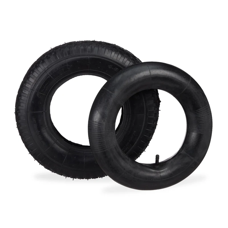 Lot de 2 roues de secours pour brouette 4.00-8 cm avec chambre à air facile à gonfler en caoutchouc noir 13_0004969