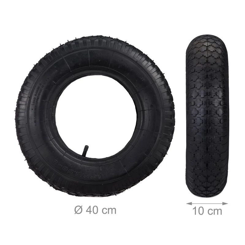 Lot de 2 roues de secours pour brouette 4.00-8 cm avec chambre à air facile à gonfler en caoutchouc noir 13_0004969