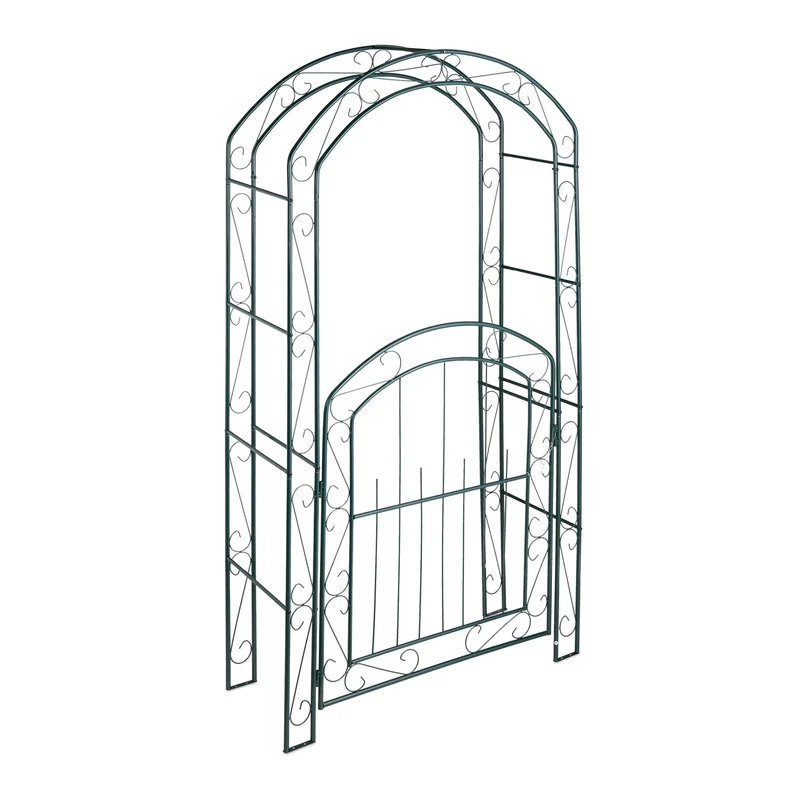 Arche décorative de jardin avec porte pour plantes grimpantes style romantique 200 x 100 x 50 cm en métal vert 13_0004995