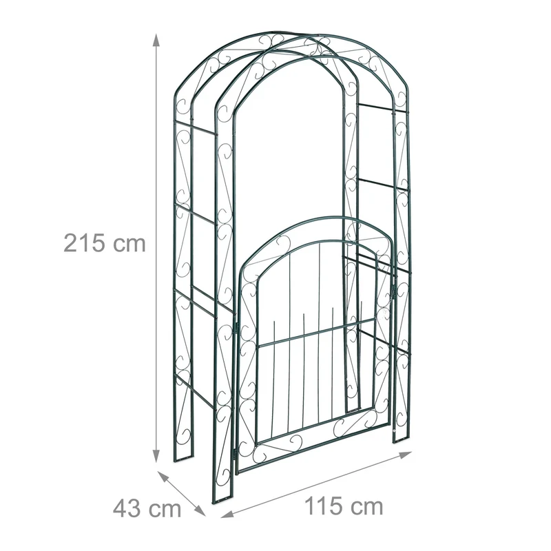Arche décorative de jardin avec porte pour plantes grimpantes style romantique 200 x 100 x 50 cm en métal vert 13_0004995