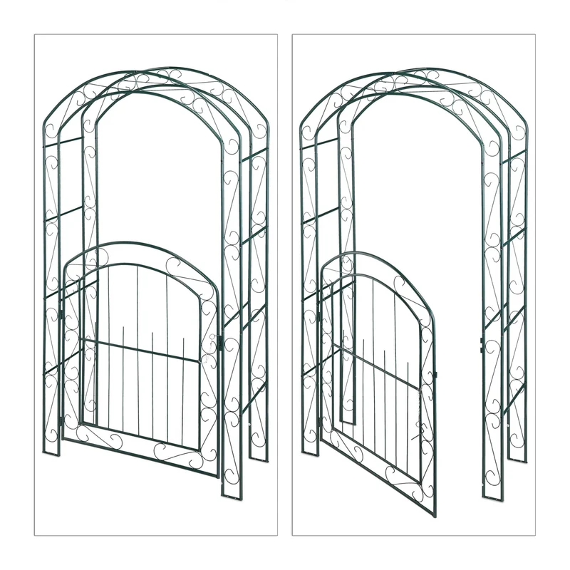 Arche décorative de jardin avec porte pour plantes grimpantes style romantique 200 x 100 x 50 cm en métal vert 13_0004995