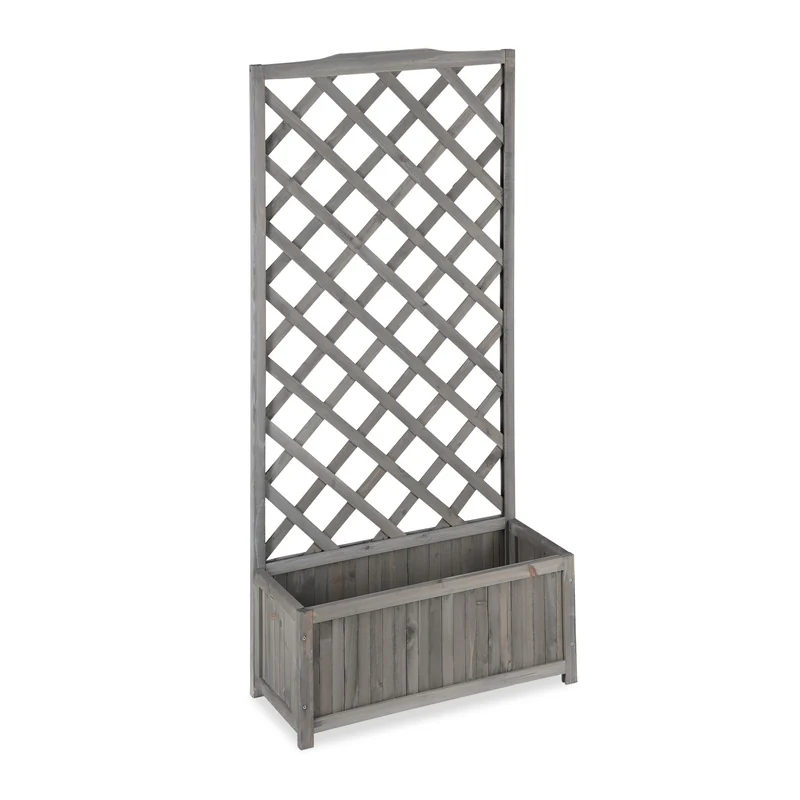 Jardinière avec treillis décoratif jardin balcon 90 x 36 x 36 cm pour plantes grimpantes en bois gris 13_0005573