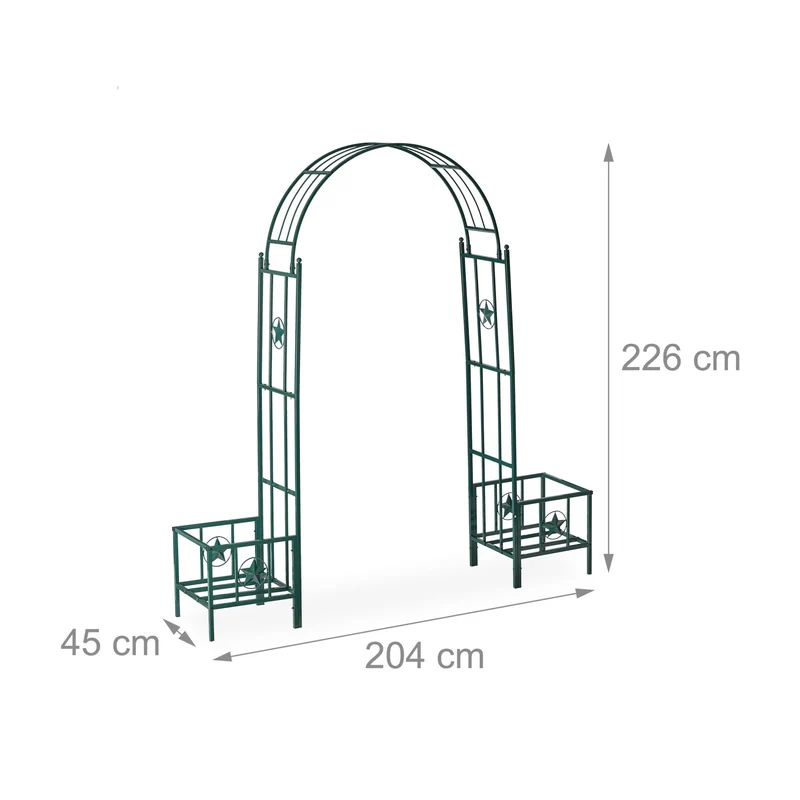 Arcade de jardin avec deux bacs à fleurs 200 x 50 x 200 cm pour plantes grimpantes design élégant en fer vert 13_0004996