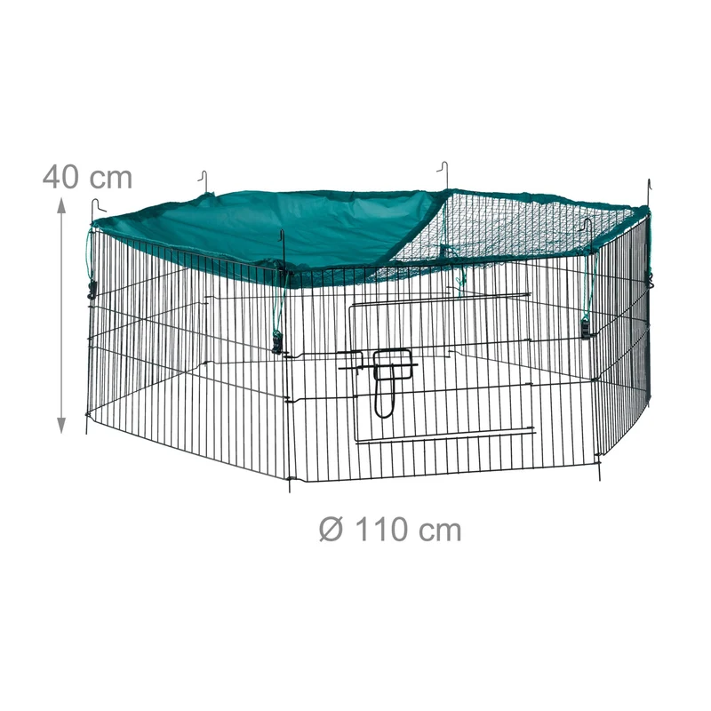 Enclos extérieur pour lapins et petits rongeurs 6 éléments avec porte protection soleil pluie en métal vert 13_0004309