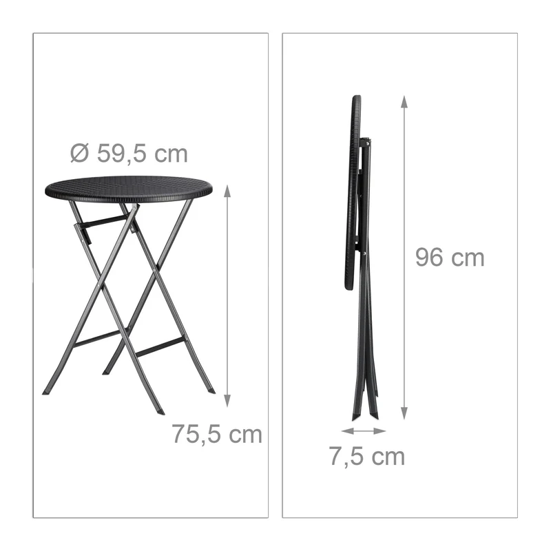 Lot de 3 meubles de jardin pliants design moderne 60 x 60 x 75,5 cm en plastique noir 13_0005247