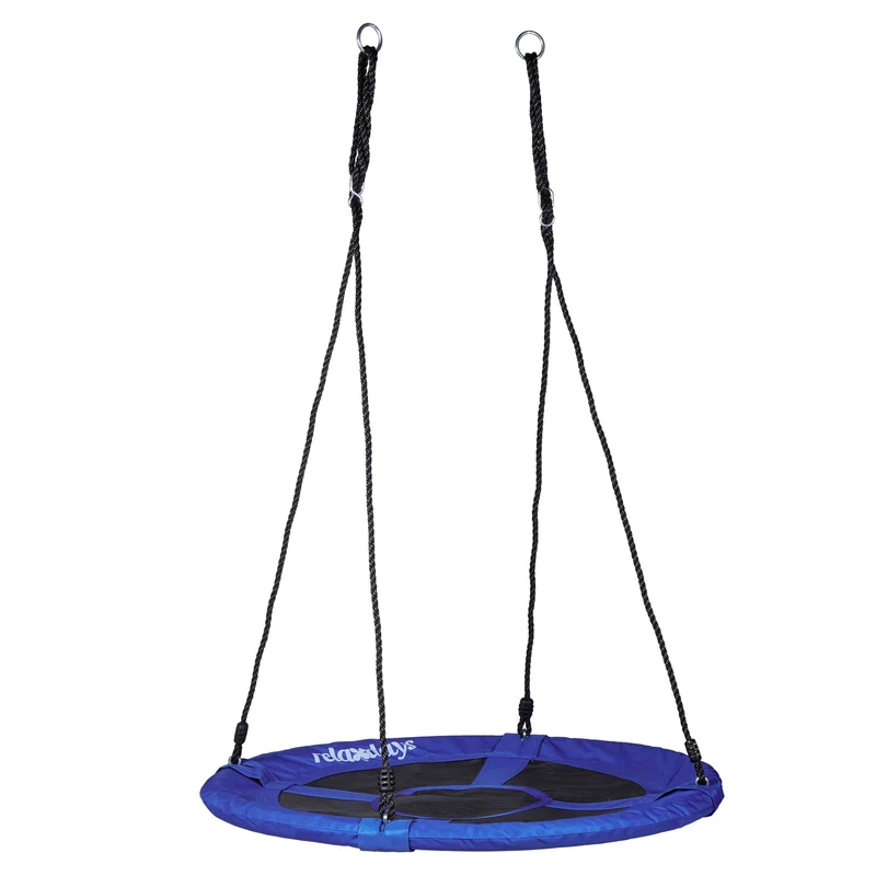 Balançoire nid d'oiseau ronde jardin 100 cm assise ergonomique moderne en nylon bleu foncé 13_0005258