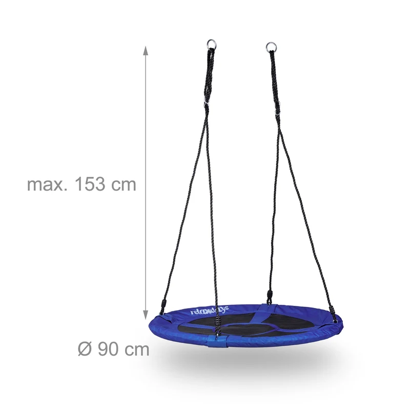 Balançoire nid d'oiseau ronde jardin 100 cm assise ergonomique moderne en nylon bleu foncé 13_0005258