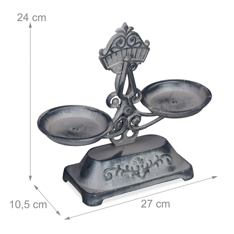 Balance rétro décorative style antiquité avec poids 30 x 20 x 15 cm en fonte noire 13_0005047
