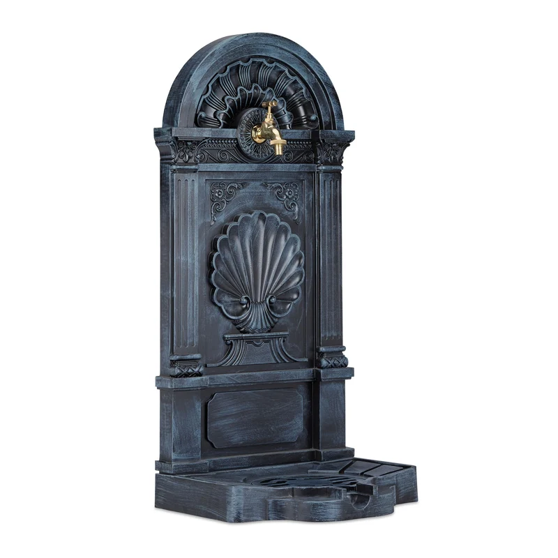 Fontaine de jardin décorative antique avec robinet et bassin 100 x 50 x 50 cm en pierre grise 13_0004505