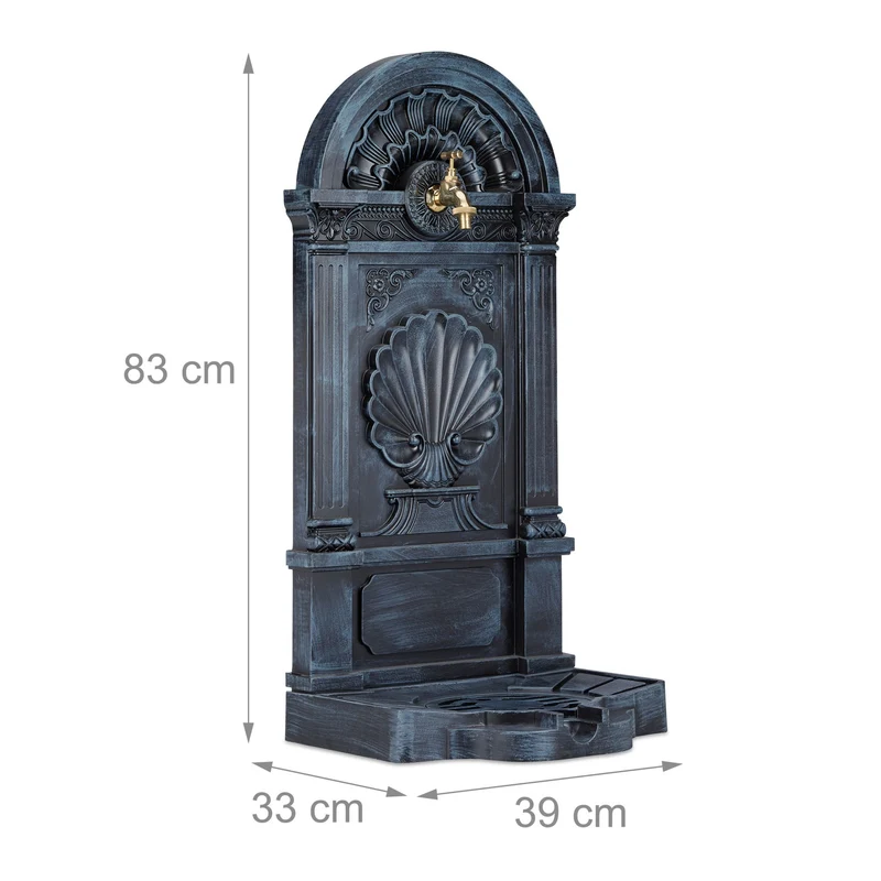 Fontaine de jardin décorative antique avec robinet et bassin 100 x 50 x 50 cm en pierre grise 13_0004505