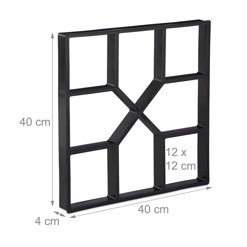 Moule à béton pour jardin réutilisable 4 x 40 x 40 cm forme robuste 8 chambres en polypropylène noir 13_0004802