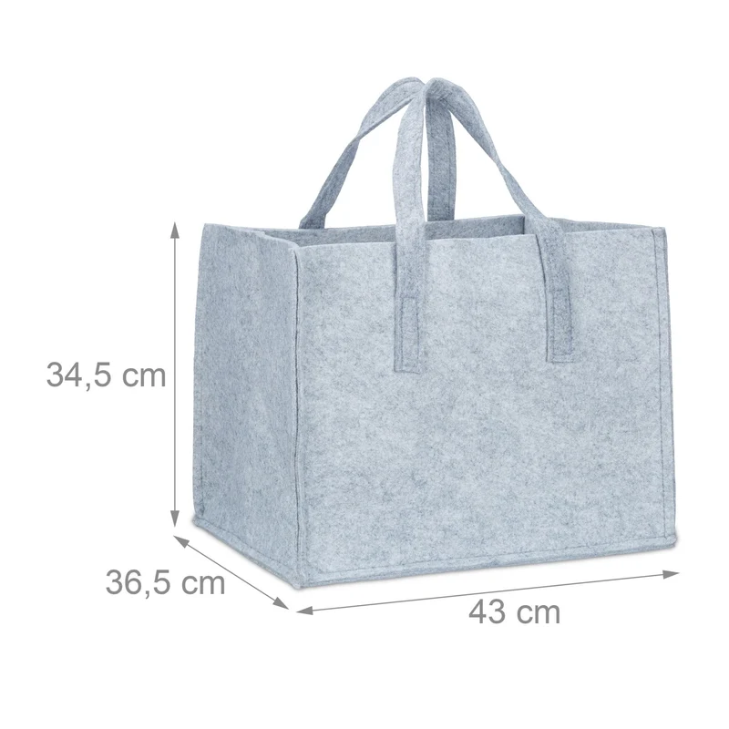 Panier à bûches de rangement polyvalent salon chambre 34,5 x 43 x 36,5 cm en feutre gris 13_0005320