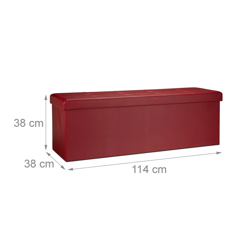 Pouf de rangement pliant design moderne 38 x 114 x 38 cm capacité 140 litres en similicuir rouge 13_0005132