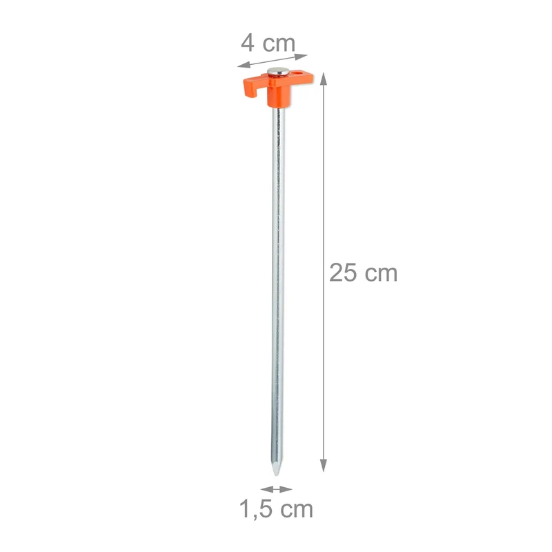 Lot de 10 piquets d'ancrage acier zingué pour sol dur jardin camping 25 x 4 x 1,5 cm en acier gris 13_0006296
