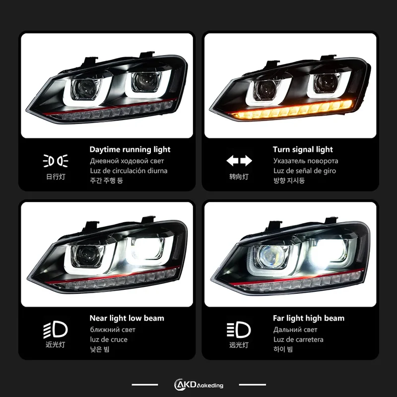 Phares LED Volkswagen Polo 2011-2018 ligne rouge ou argent