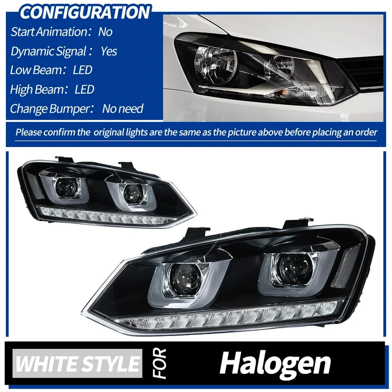 Phares LED Volkswagen Polo 2011-2018 ligne rouge ou argent