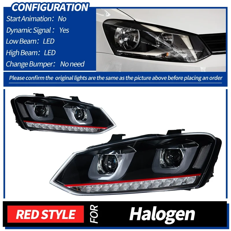 Phares LED Volkswagen Polo 2011-2018 ligne rouge ou argent
