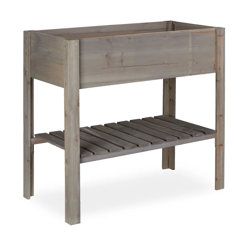 Carré potager haut pour légumes et herbes 80 x 80 x 80 cm avec étagère pratique en bois gris 13_0005007