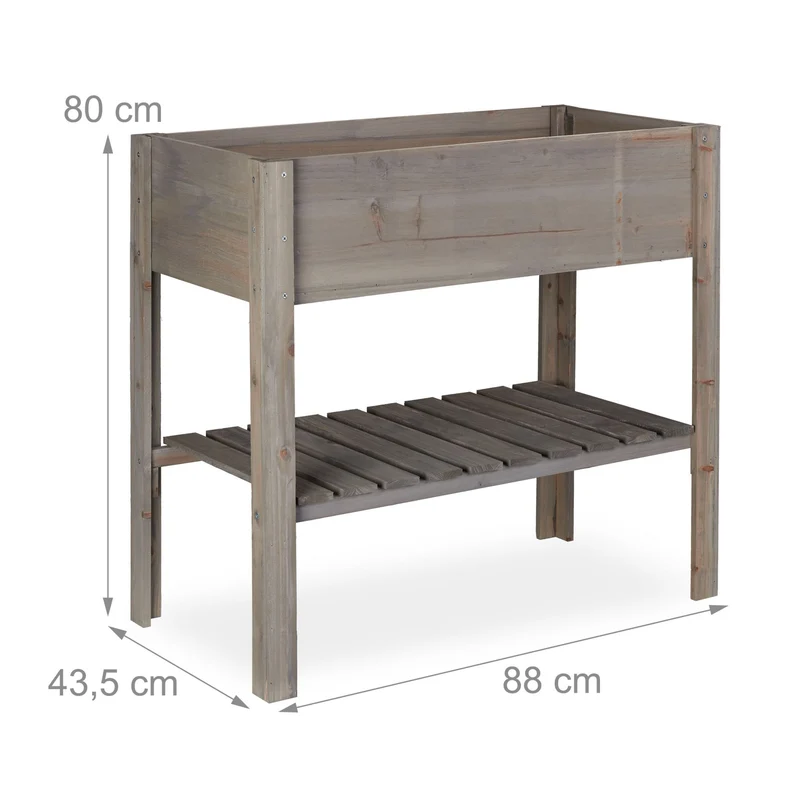 Carré potager haut pour légumes et herbes 80 x 80 x 80 cm avec étagère pratique en bois gris 13_0005007